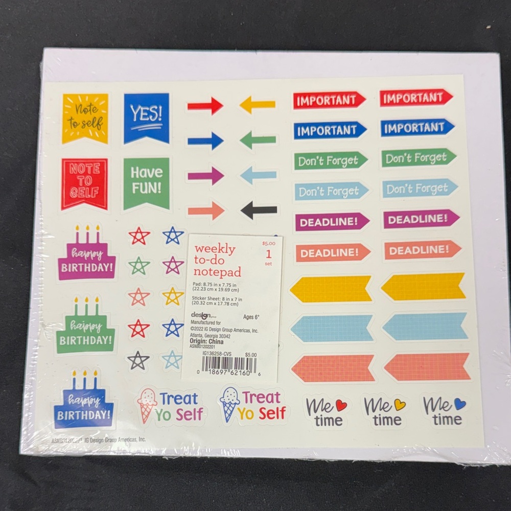 Colorful Home Office Planner Stickers Weekly to do notepad pad is 8.75x7.75 too